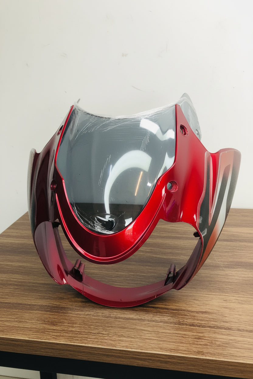 headlamp visor for bajaj discover 135 digital meter red in color with wind shield