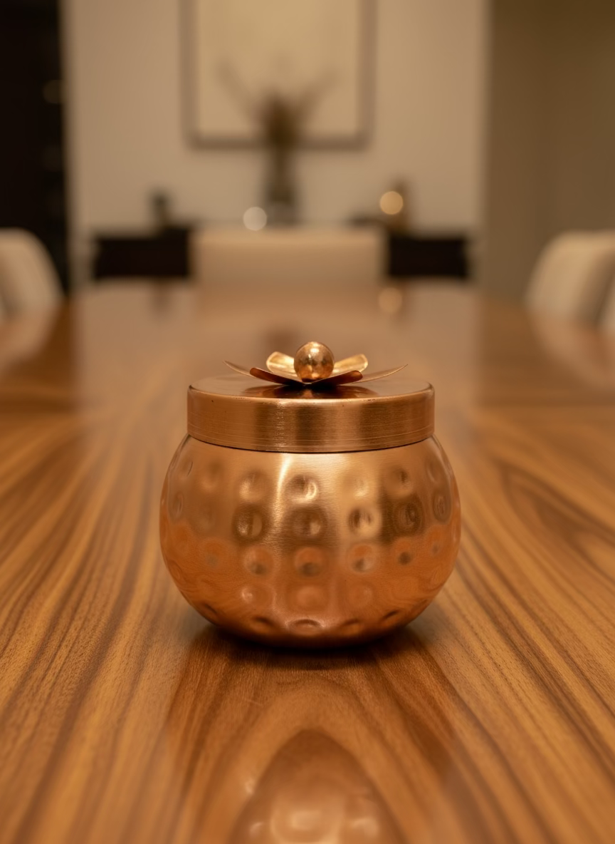 Copper-Coated Iron Votive Box – 300 ml | Elegant Decorative Storage Container