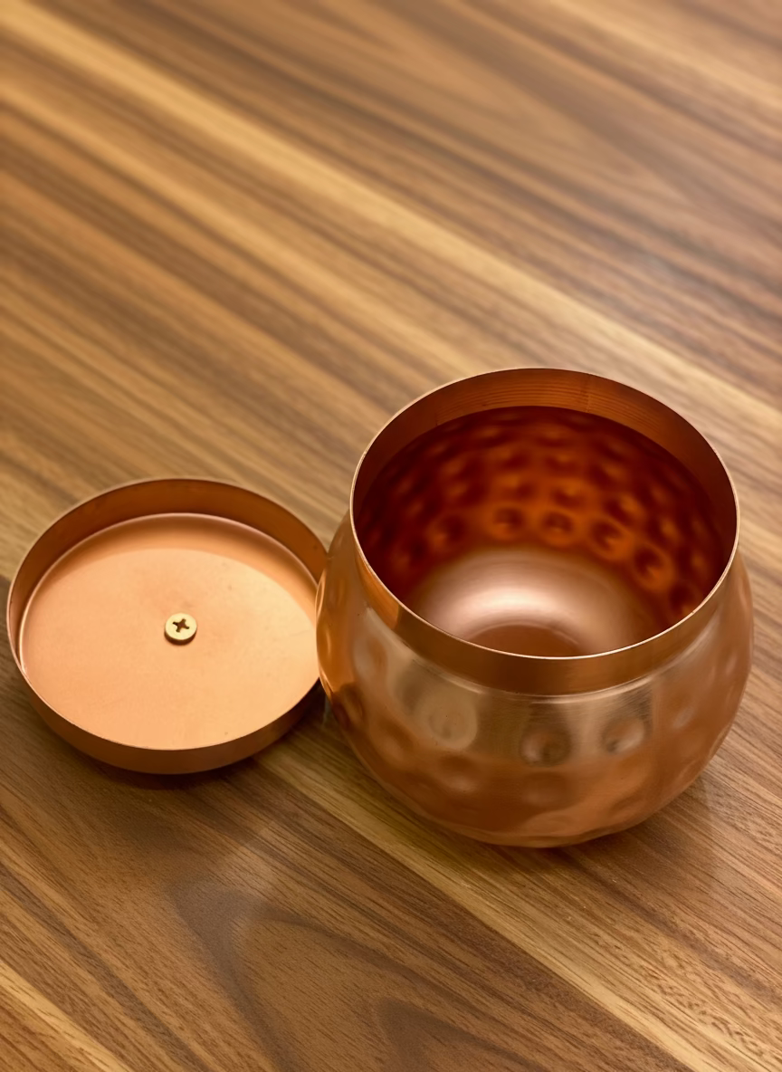 Copper-Coated Iron Votive Box – 300 ml | Elegant Decorative Storage Container