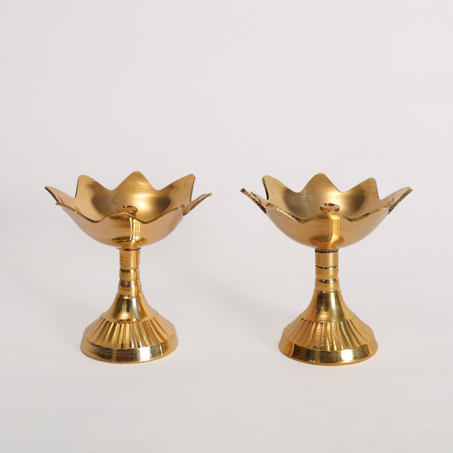 Brass Kamal Deep Diya – Set of 2 | Lotus Design Oil Lamps for Pooja & Home Décor