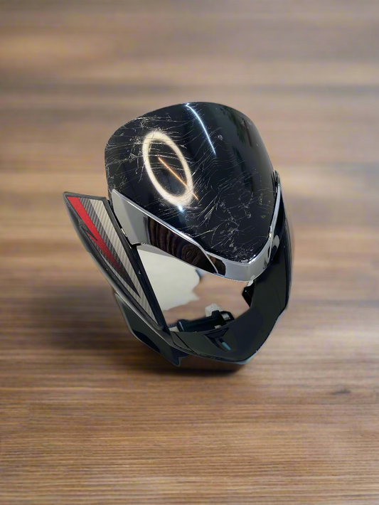 HEADLIGHT VISOR FOR CB SHINE DX 2018 MODEL WITH VISOR GLASS AND GARNISH BLACK COLOR WITH RED STICKER