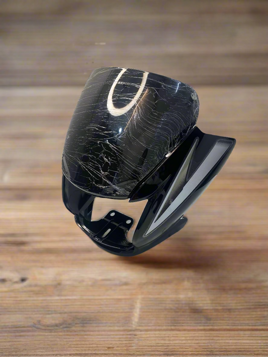 VISOR FOR SUPER SPLENDOR BS4 TYPE - 5 NEW MODEL STAND ENGINE WITH WIND SHIELD BLACK WITH WHITE STICKER