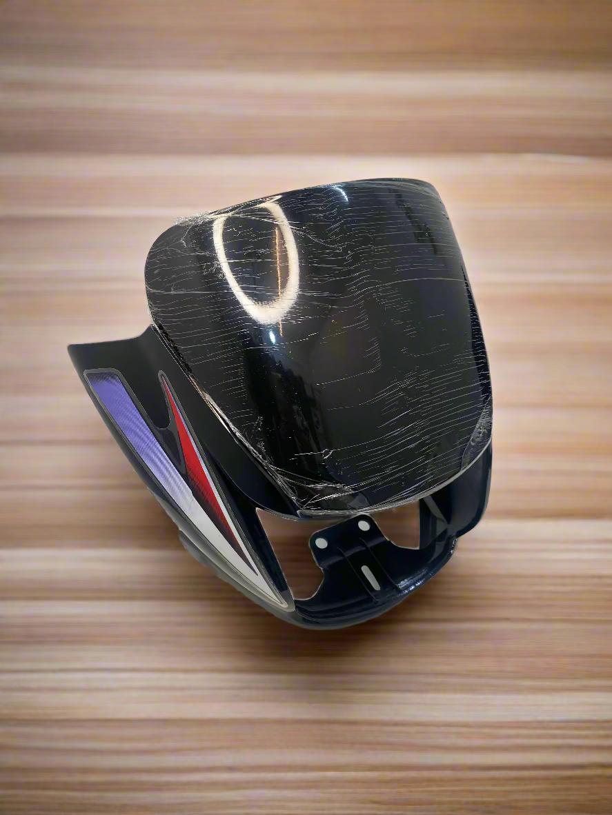 VISOR FOR SUPER SPLENDOR BS4 TYPE - 5   NEW MODEL STAND ENGINE WITH WIND SHIELD BLACK WITH RED STICKER