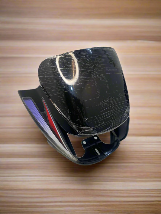 VISOR FOR SUPER SPLENDOR BS4 TYPE - 5   NEW MODEL STAND ENGINE WITH WIND SHIELD BLACK WITH RED STICKER