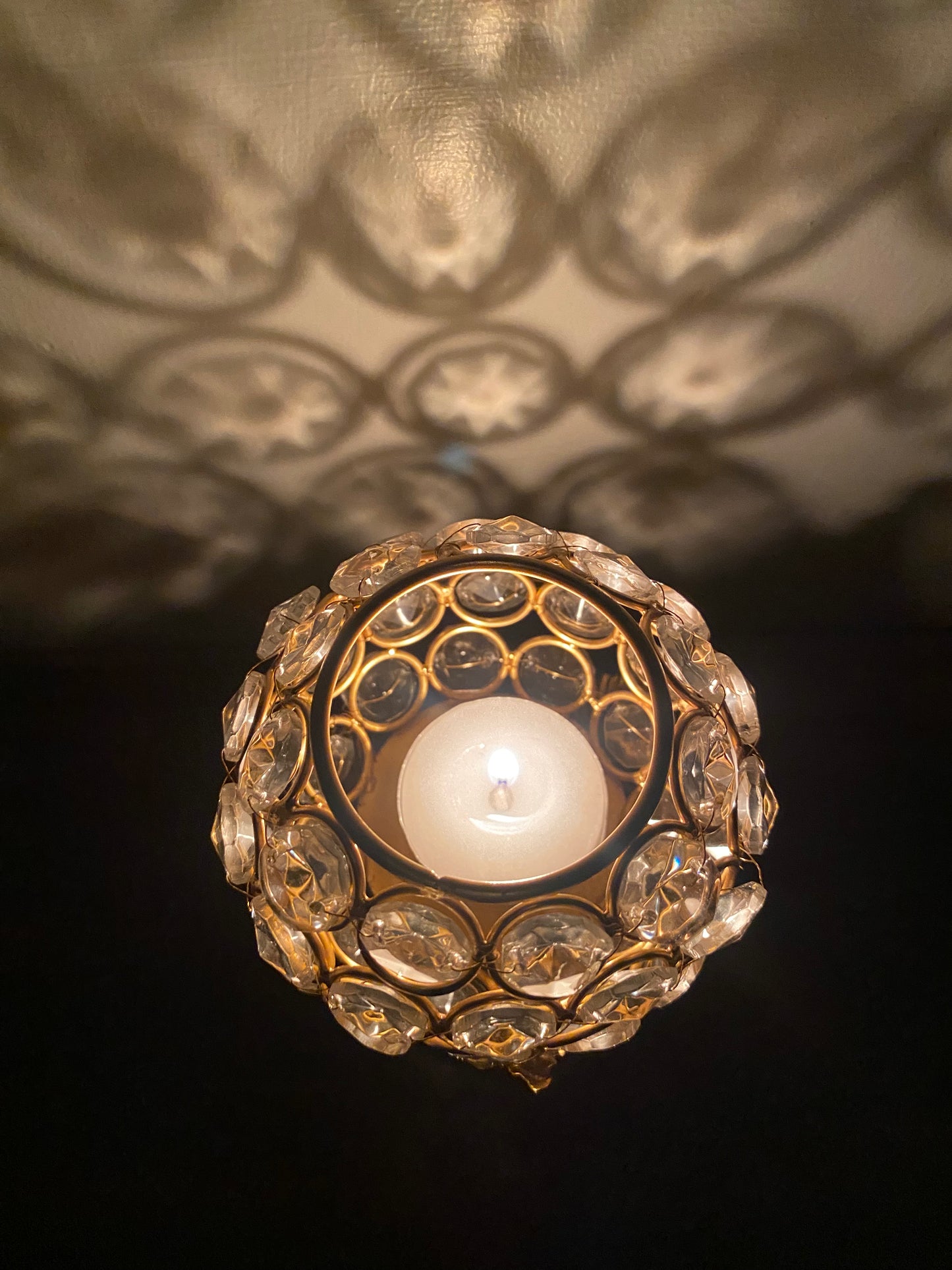 Crystal Lantern Decorative Iron Tealight Holder with Candle (1 Pc)