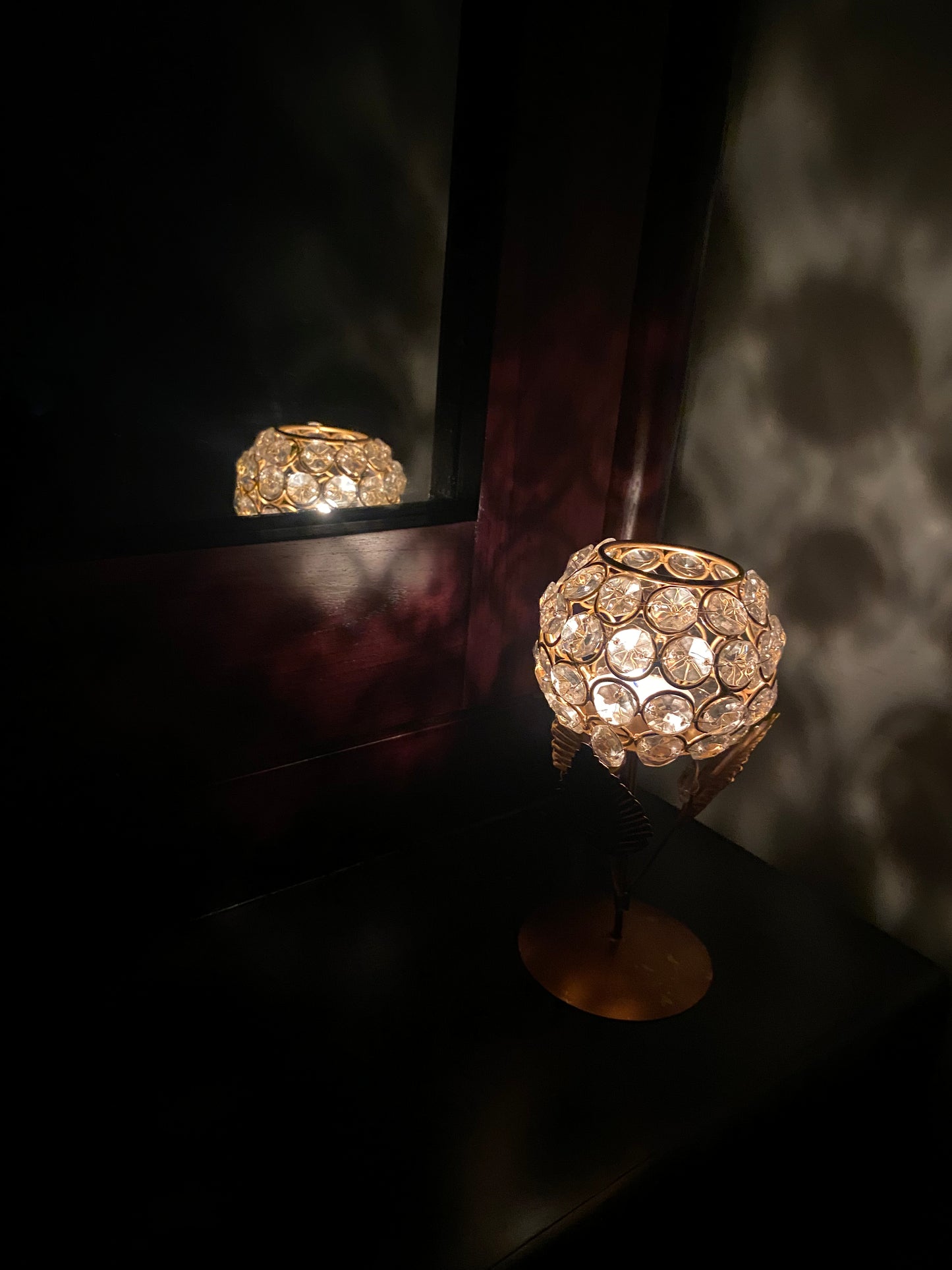 Crystal Lantern Decorative Iron Tealight Holder with Candle (1 Pc)