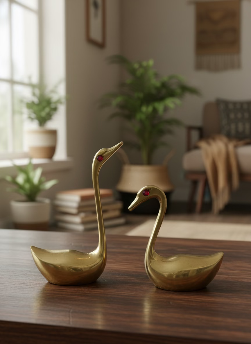 Handcrafted Brass Swan Bird Pair | Decorative Showpiece for Home & Office