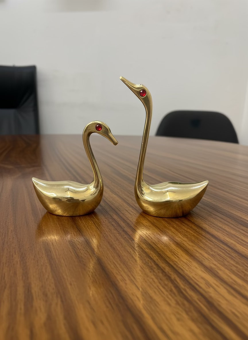 Handcrafted Brass Swan Bird Pair | Decorative Showpiece for Home & Office