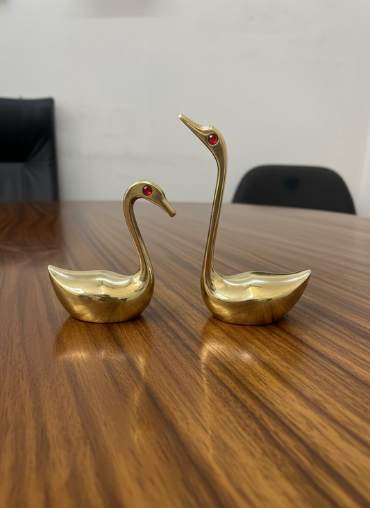 Handcrafted Brass Swan Bird Pair | Decorative Showpiece for Home & Office