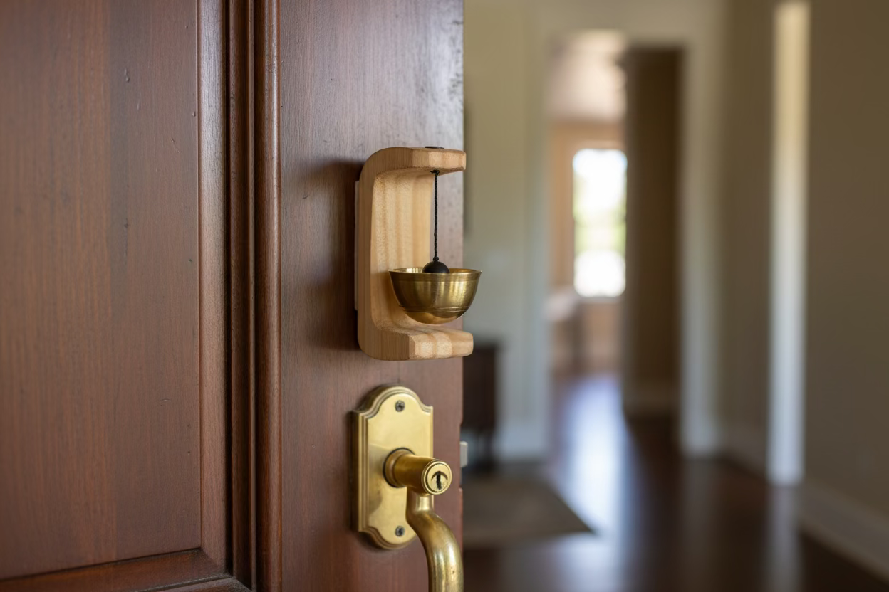 Premium Wooden Brass Bell Chime, Decorative Door Bell with Stand, Handmade Musical Centrepiece