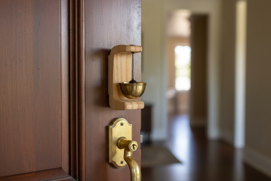 Premium Wooden Brass Bell Chime, Decorative Door Bell with Stand, Handmade Musical Centrepiece