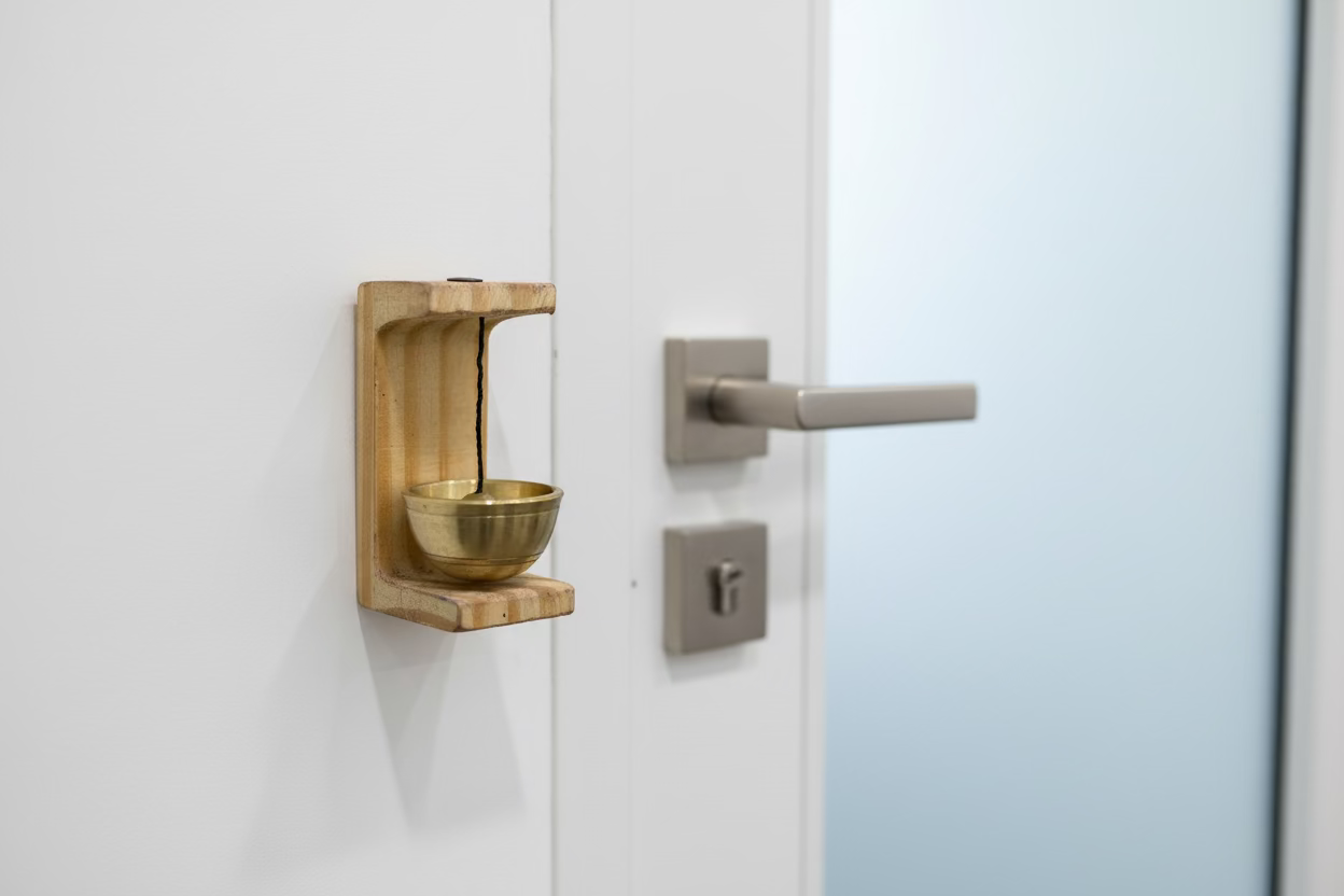 Premium Wooden Brass Bell Chime, Decorative Door Bell with Stand, Handmade Musical Centrepiece