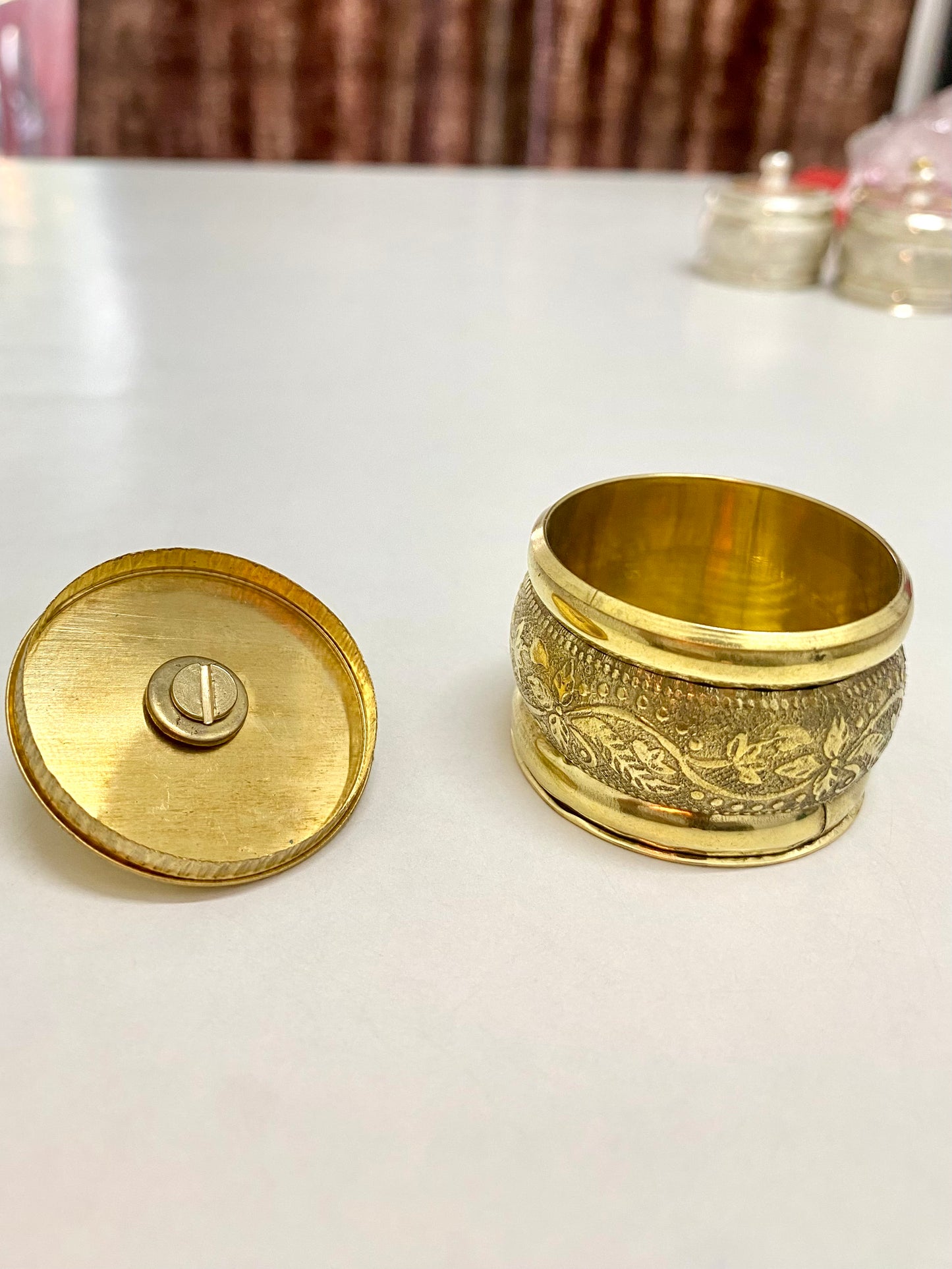 BRASS KUM KUM BOX / SINDOOR BOX 50 ML WITH YELLOW LID